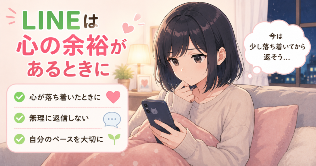 スマートフォンを置いて返信できないときの連絡方法を話し合う男女