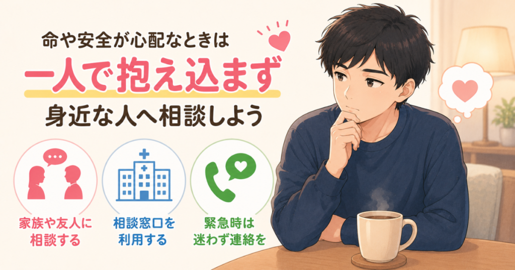 彼女の安全を心配して家族や身近な人へ電話で相談する男性