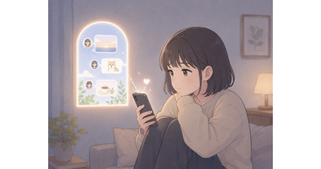双極性障害の彼女にとってSNSが外と少しだけつながる小さな窓や逃げ場になっている様子の挿絵