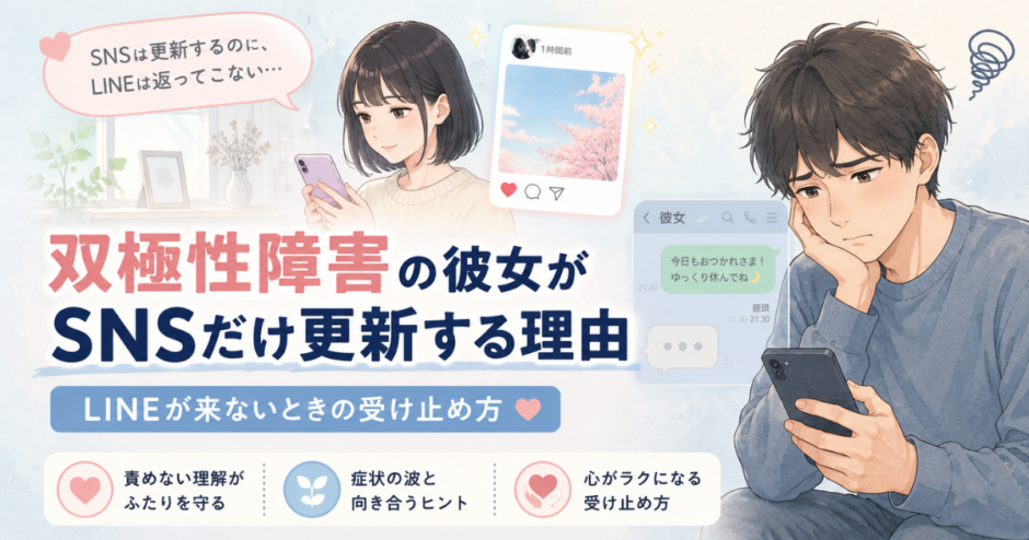 双極性障害の彼女がSNSだけ更新している一方で、LINEの返信が来ず不安を感じる男性のアイキャッチ画像