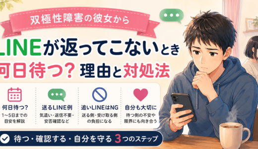 双極性障害の彼女からLINEが返ってこないときに何日待つか、理由と対処法を解説するアイキャッチ画像