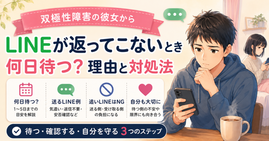 双極性障害の彼女からLINEが返ってこないときに何日待つか、理由と対処法を解説するアイキャッチ画像