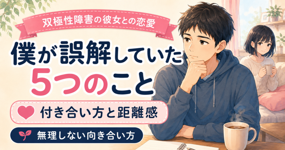 双極性障害の彼女との付き合い方で、僕が誤解していた5つのことと距離感を紹介するアイキャッチ画像