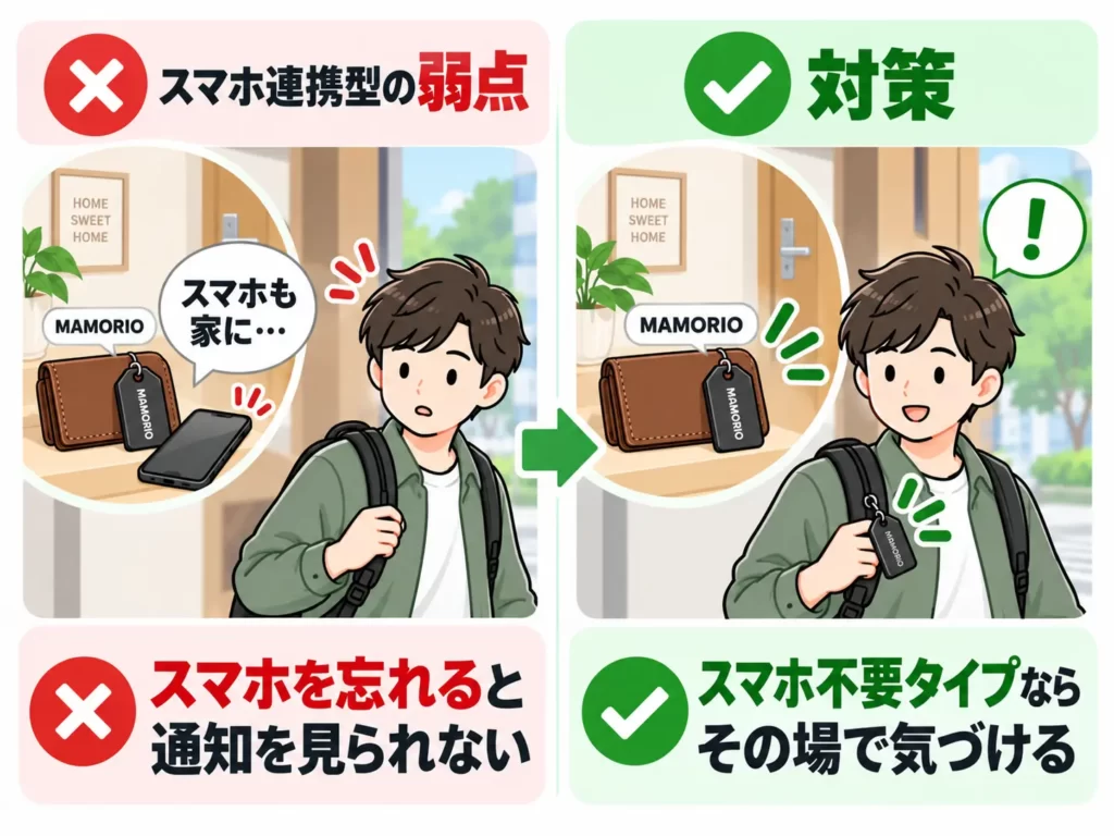 スマホ連携型忘れ物防止タグはスマホを忘れると通知を確認できないという弱点と対策