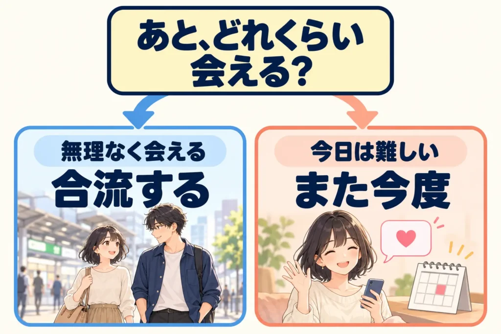 「あと、どれくらい会える？」を起点に、無理なく会えるなら合流し、今日は難しければ別の日にする判断図